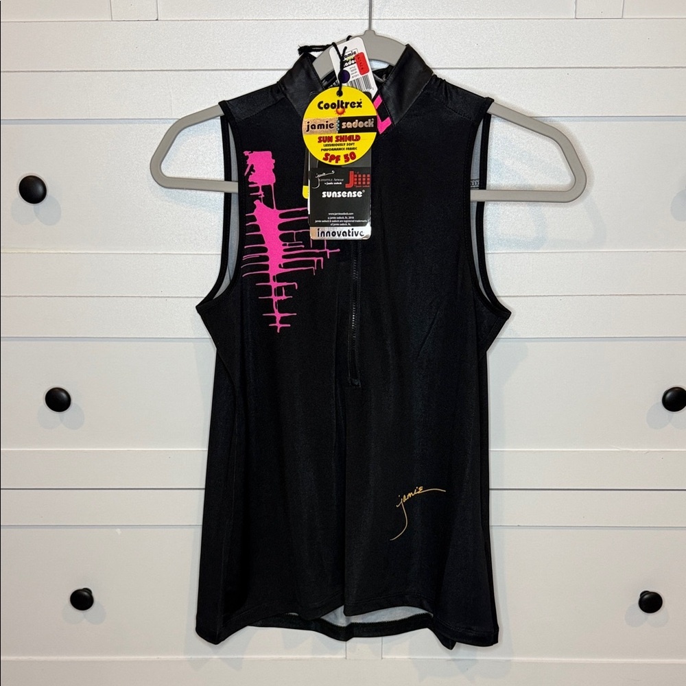NWT Jamie Sadock black and pink 1/4 zip tank
